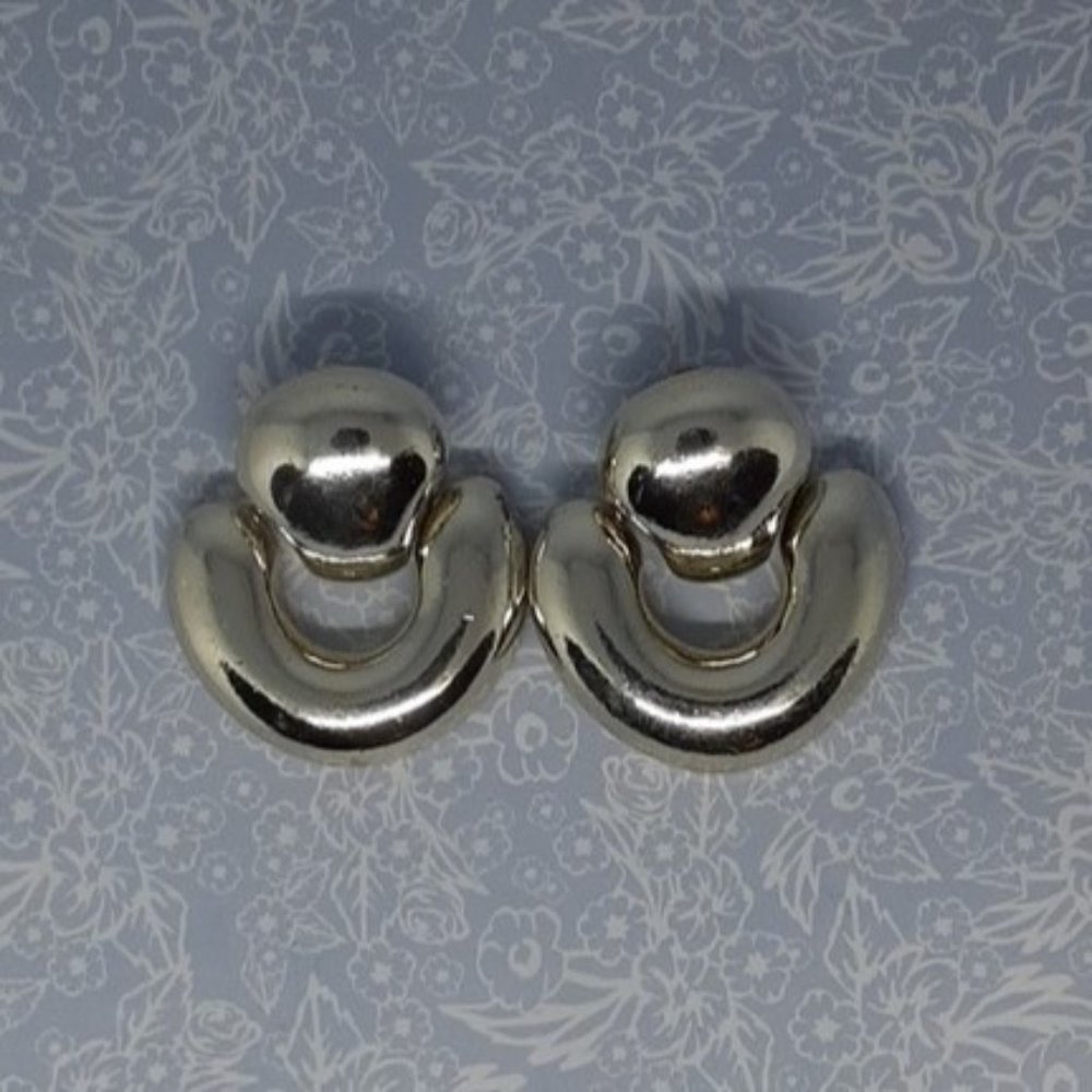 Silver Tone Door Knocker Style Pierced Earrings